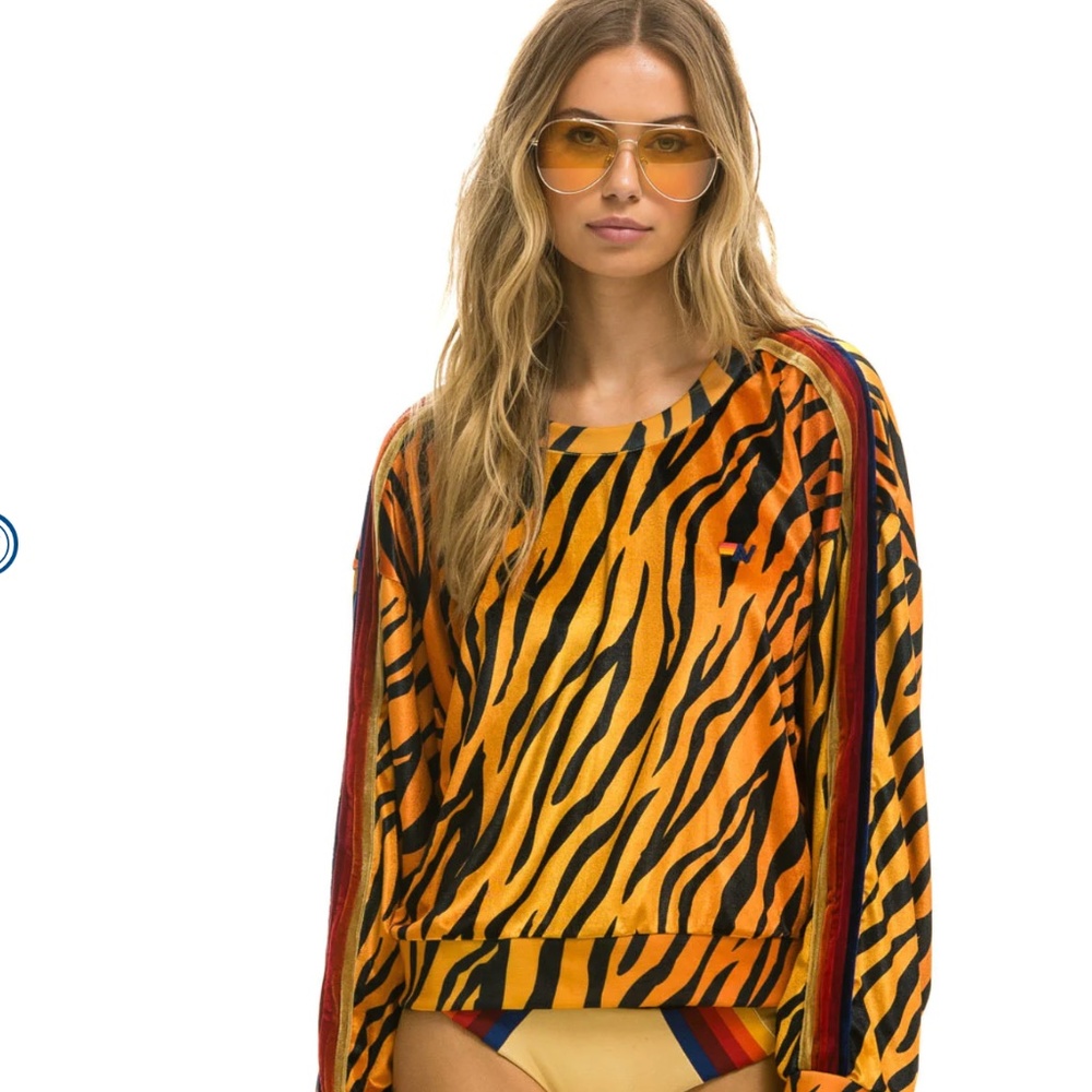 New- Aviator Nation Classic Velvet Relaxed Sweatshirt- Tiger- Size Small